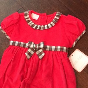 NWT Petit Bebe Red Corduroy Long Romper 9m